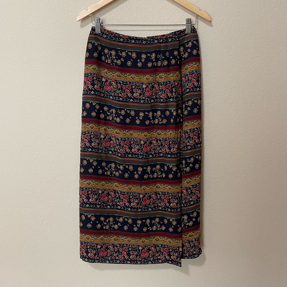 Vintage Floral Maxi Skirt with Slit